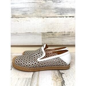 Stuart Weitzman Womens 9.5 Silver Jute Leather Napa Espadrilles Flats Designer